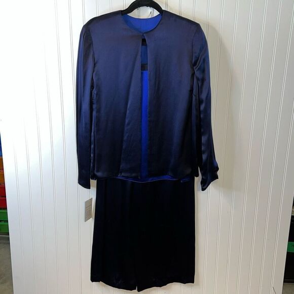 Dana Buchman 3 Piece Silk Pants Suit Size 8 Reversible with Camisole Blue/ Black